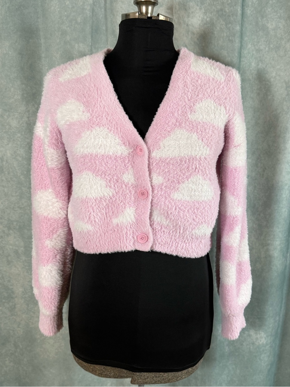 Juniors Pink Clouds Crop Cardigan Large